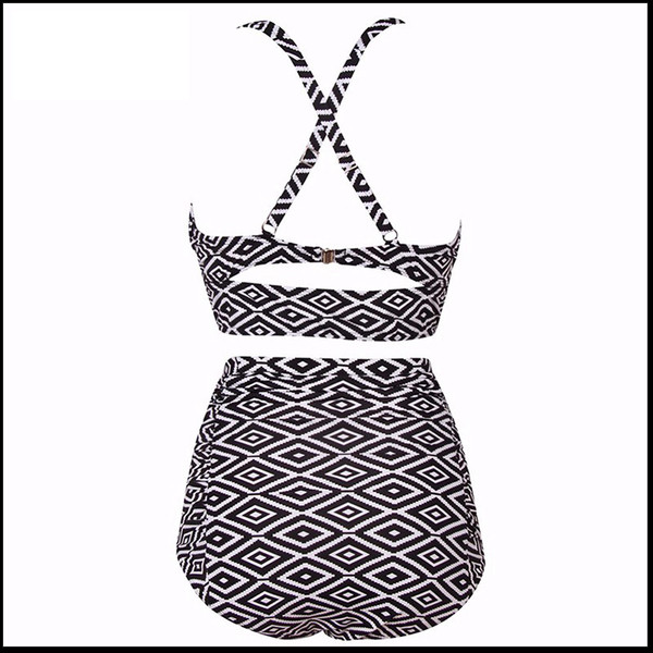 Női modern, kétrészes fürdőruha felső megkötős, magas derekú alsó rész