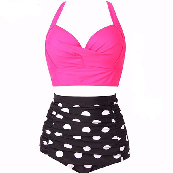 Női modern, kétrészes fürdőruha felső megkötős, magas derekú alsó rész