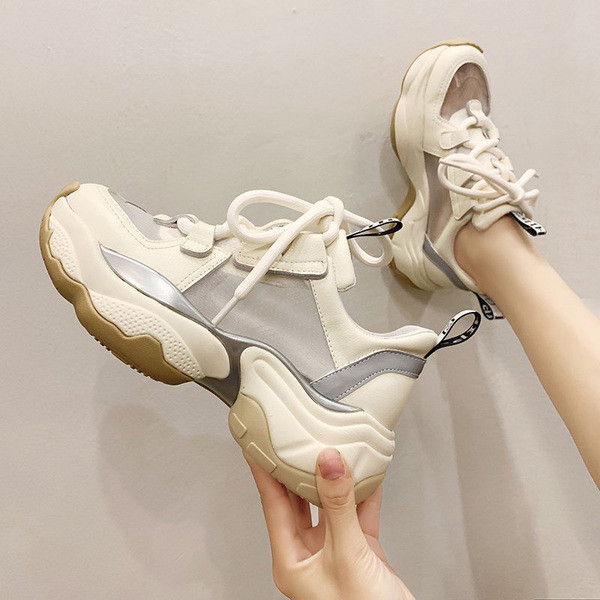 Casual γυναικεία αθλητικά παπούτσια με κορδόνια, τραχιά σόλα και πλέγμα