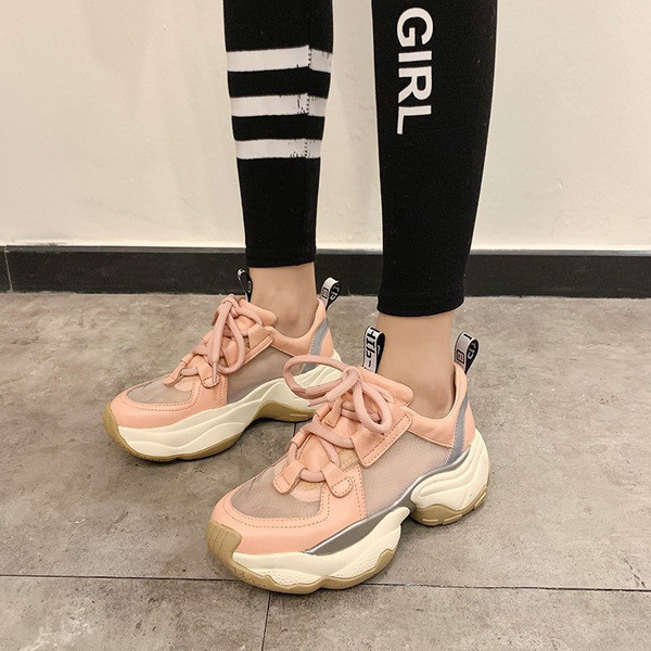 Casual γυναικεία αθλητικά παπούτσια με κορδόνια, τραχιά σόλα και πλέγμα
