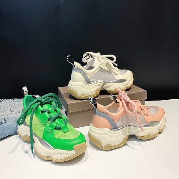 Casual γυναικεία αθλητικά παπούτσια με κορδόνια, τραχιά σόλα και πλέγμα