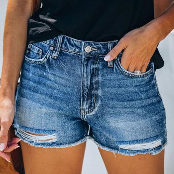 Casual γυναικεία τζιν με ψηλή μέση και σκισμένα μοτίβα