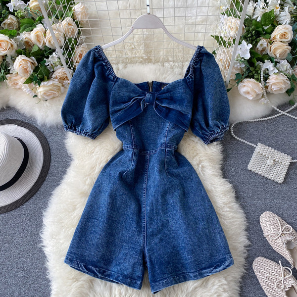 Γυναικείο τζιν φόρεμα με κορδέλα και κοντά μανίκια