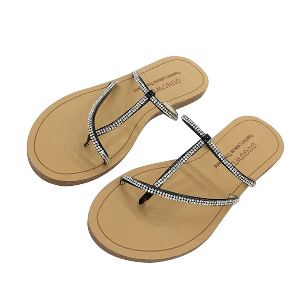 Női papucs vékony pánttal és díszítő kövekkel