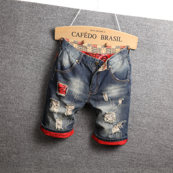 Lezser 3/4-es férfi farmer, szakadt motívummal és zsebekkel