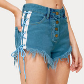 Pantaloni scurti moderni de dama cu cravate si talie inalta