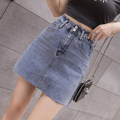 Fusta casual dama din denim cu talie inalta