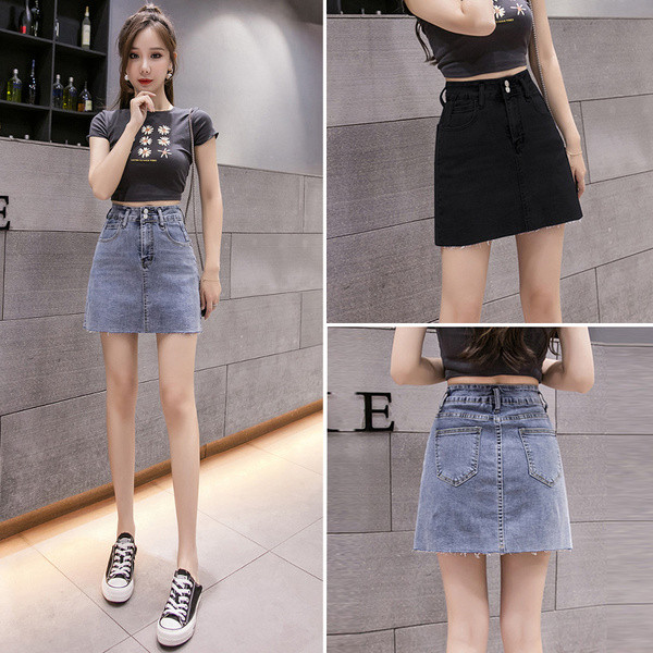 Lezser női farmerszoknya, magas derékkal