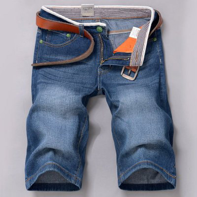 Μοντέρνα ανδρικά τζιν 3/4 με σχισμένο μοτίβο και ζώνη σε μπλε χρώμα