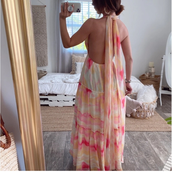 Randa sobilik vabaaja naiste pikk sügava kaelusega kleit