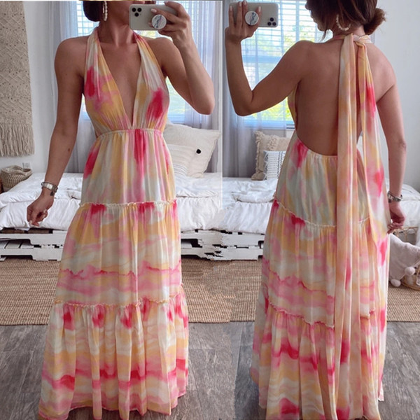 Randa sobilik vabaaja naiste pikk sügava kaelusega kleit