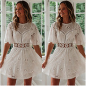 Rochie scurta dama casual cu maneci 3/4 si dantela in alb