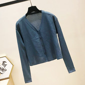 Cardigan de dama din tricotat subtire cu nasturi de culoare albastra