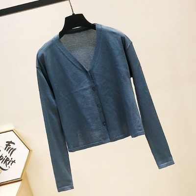 Cardigan de dama din tricotat subtire cu nasturi de culoare albastra