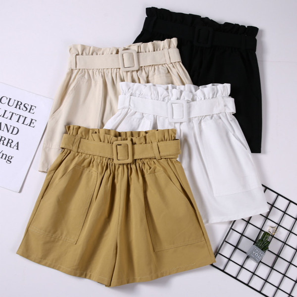 Kõrge vöökoha ja taskuga vabaaja naiste lühikesed püksid