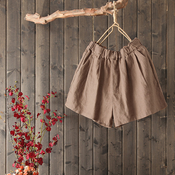 Ежедневни дамски къси панталони с висока талия изчистен модел с джобове 