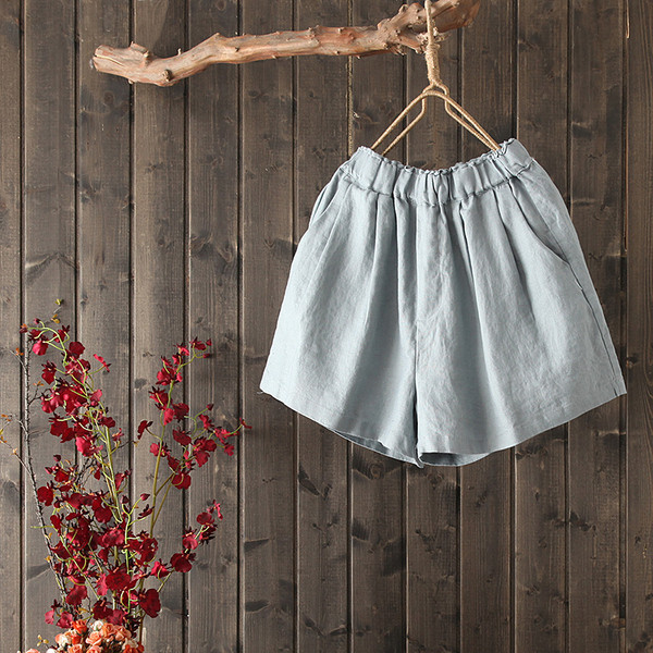 Ежедневни дамски къси панталони с висока талия изчистен модел с джобове 