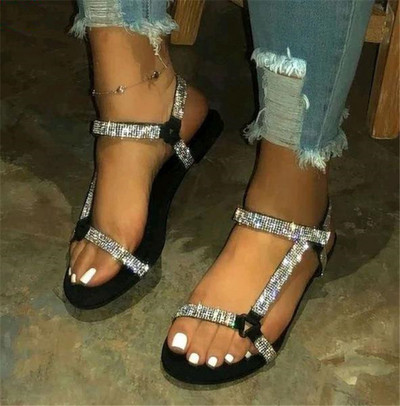 Sandale casual dama cu pietre si talpa plata