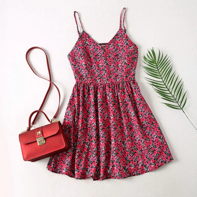 Rochie de dama cu model floral si bretele subtiri