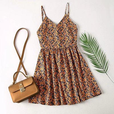 Rochie de dama cu model floral si bretele subtiri