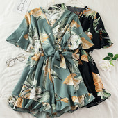 Salopeta de dama cu model floral si talie elastica