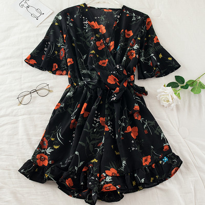 Salopeta de dama cu model floral si talie elastica