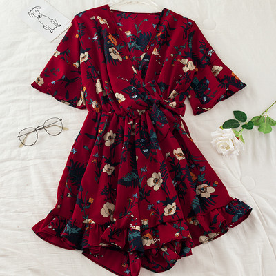 Salopeta de dama cu model floral si talie elastica