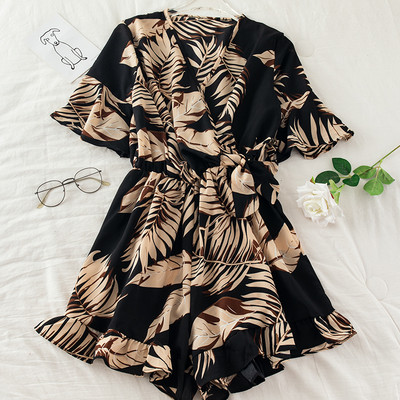 Salopeta de dama cu model floral si talie elastica