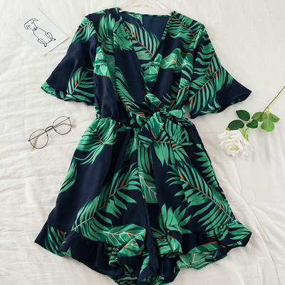Salopeta de dama cu model floral si talie elastica