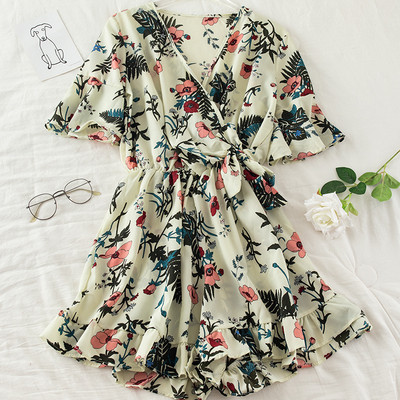 Salopeta de dama cu model floral si talie elastica