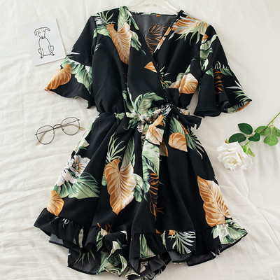 Salopeta de dama cu model floral si talie elastica