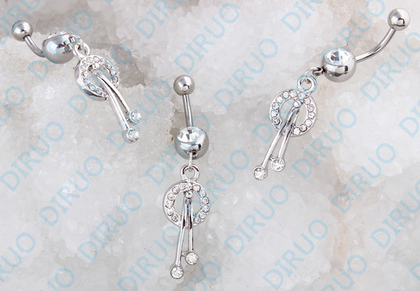 Γυναικείο σκουλαρίκι για το ομφαλό με πέτρες σε ασημί χρώμα