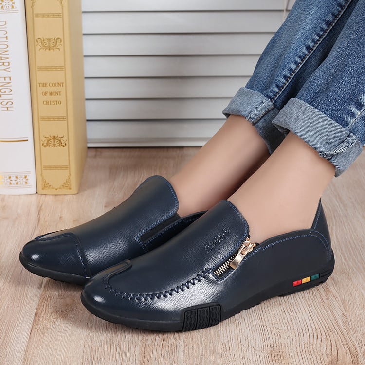 Férfi bőrcipő lapos talppal és cipzárral