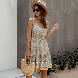 Rochie casual de vara de dama cu nasturi si model floral