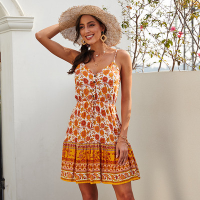 Rochie casual de vara de dama cu nasturi si model floral