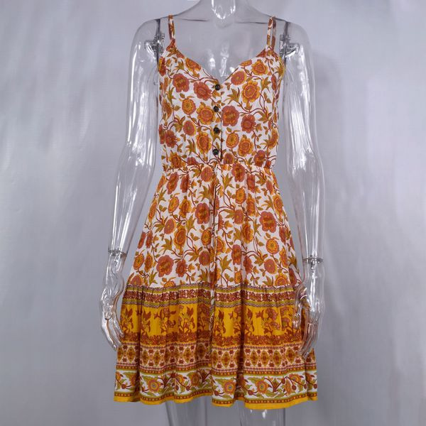 Lezser női nyári ruha gombokkal, virágmintával