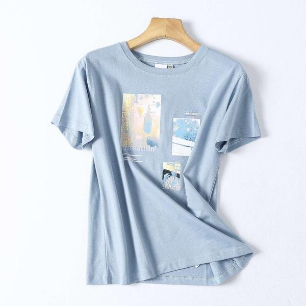 Casual  γυναικείο μπλουζάκι άνοιξη-φθινόπωρο με έγχρωμη εκτύπωση