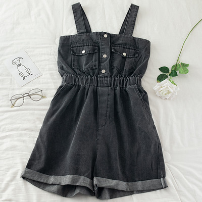Salopeta de dama din denim cu talie elastica si bretele