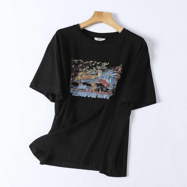 Női póló színes nyomattal - széles modell