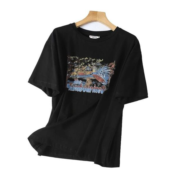 Női póló színes nyomattal - széles modell