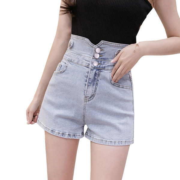 Γυναικεία casual κοντό τζιν με κουμπιά και ψηλή μέση