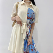 Rochie lata de dama cu cravate in talie si model floral