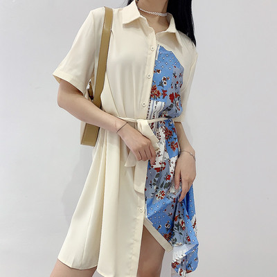 Rochie lata de dama cu cravate in talie si model floral