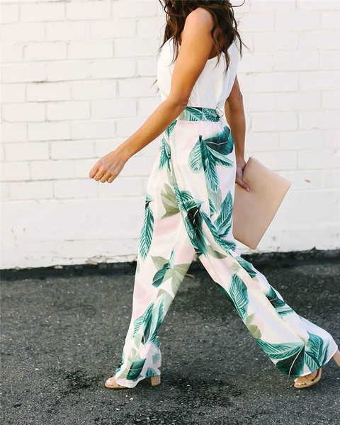 Modern női nadrág magas derékkal, virágmintával