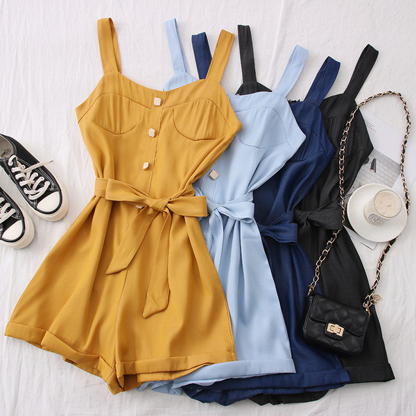 Νέες γυναικείες κοντές ολόσωμες φόρμες με ζώνη και λεπτούς ιμάντες