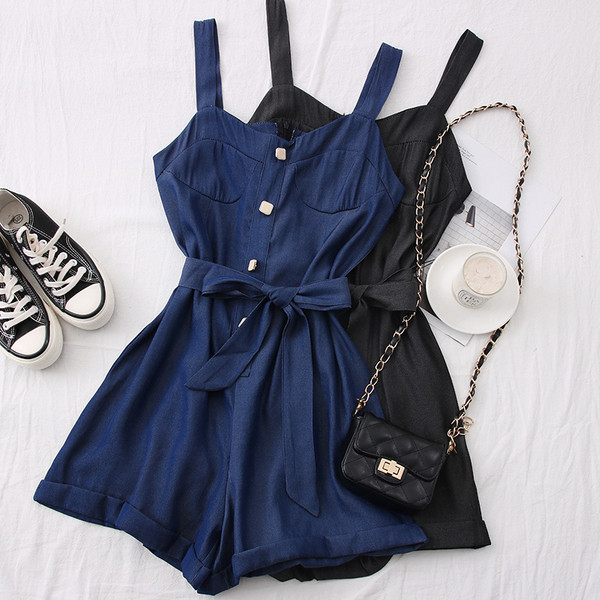 Νέες γυναικείες κοντές ολόσωμες φόρμες με ζώνη και λεπτούς ιμάντες