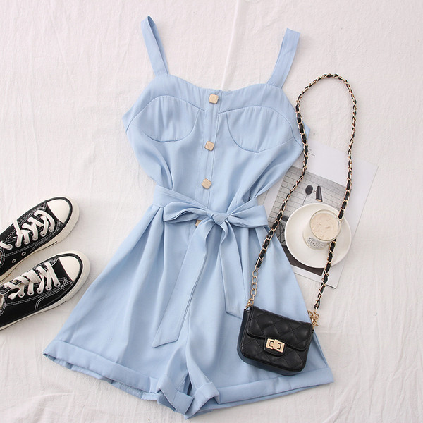 Νέες γυναικείες κοντές ολόσωμες φόρμες με ζώνη και λεπτούς ιμάντες