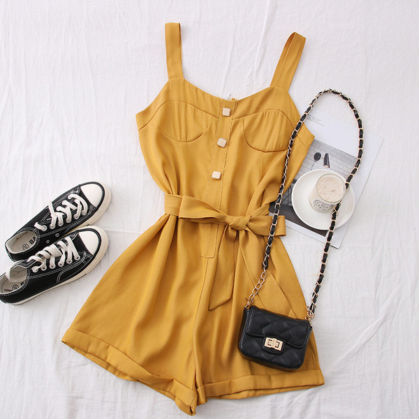 Νέες γυναικείες κοντές ολόσωμες φόρμες με ζώνη και λεπτούς ιμάντες