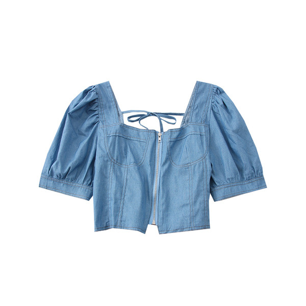 Új modell rövid farmer női blúz cipzárral