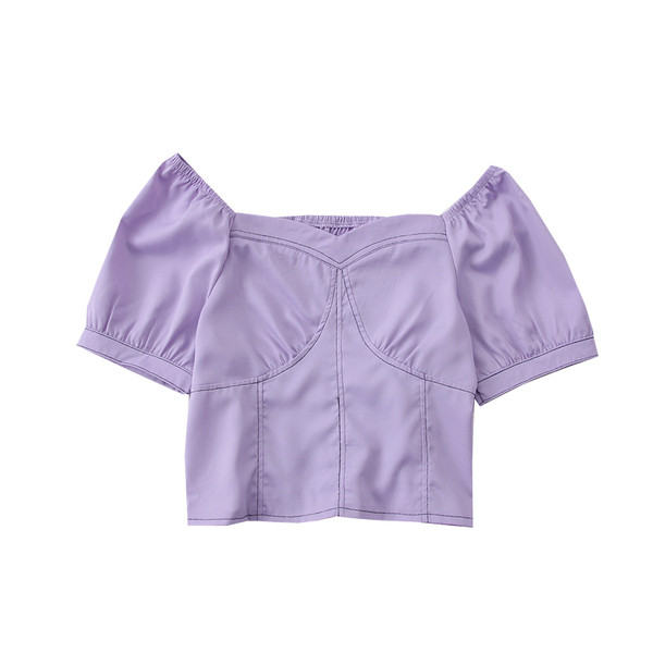 Μοντέρνα γυναικεία μπλούζα με ντεκολτέ και κοντά μανίκια